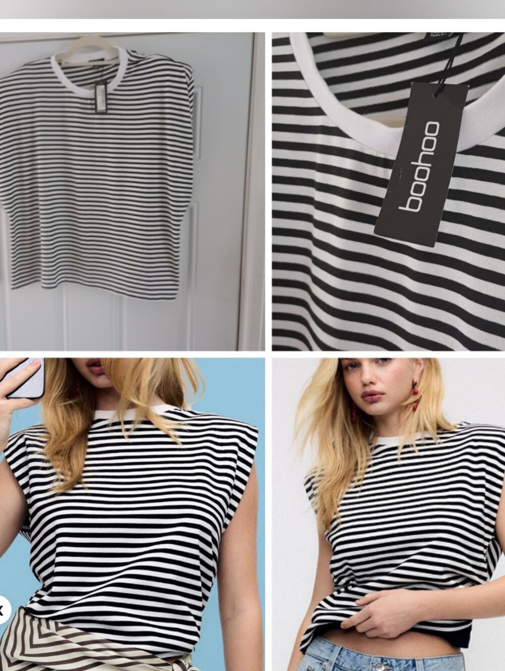 Boohoo Stripe Shoulder Pad Tank Top Sz 10 New With Tags